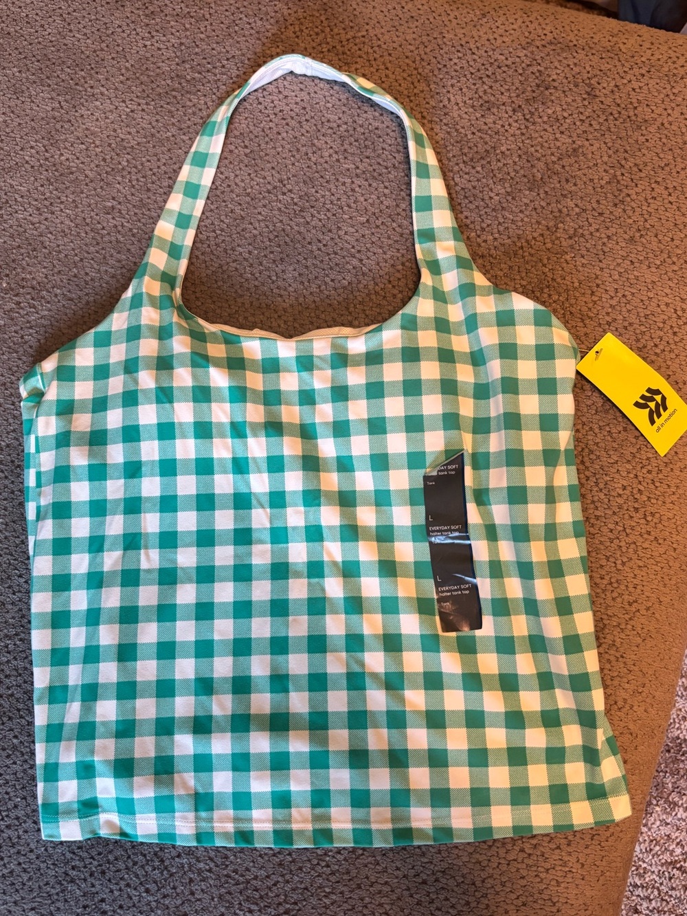 all in motion Teal and White Gingham Halter Top